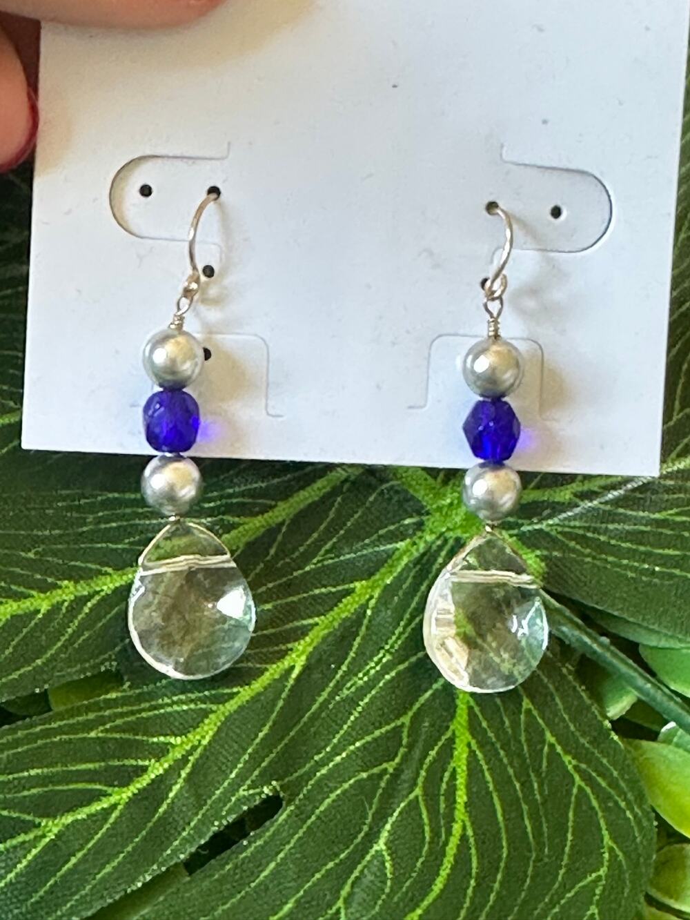 BOGO FREE DANGLE EARRINGS CLEAR BLUE BEAD EARRINGS